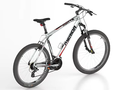 MEGAR Silver Mountain Bike With Black Red Accents Aluminum Frame And Large Wheels 3d model