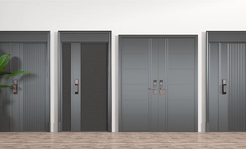 Modern security door single door swing door entry door 3d model