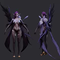 Game Fantasy Character With Purple Hair Elven Features Large Wings And Flowing Garments