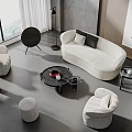 Modern Elegant Living Room Interior With White Curved Sofa And Round Coffee Table Set