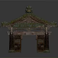 Traditional Chinese Style Pavilion Featuring Green Mossy Tiled Roof Wooden Pillars and Decorative Eaves Carvings