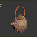 Ceramic Teapot With Bamboo Handle Bird Decorated Lid And Textured Surface 3d model