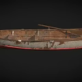 Vintage Weathered Wooden Boat With Aged Planks And Red Bottom Details