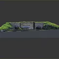 Two Ancient Cannons On Square Base Surrounded By Green Grass And Stone Walls 3d model