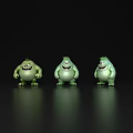 Three Green Game Movie Characters With Different Expressions Standing In Black Background