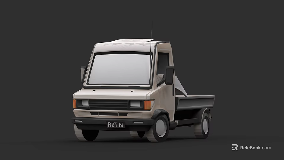 Cream Single Cab Flatbed Truck Showing Front Design And Cargo Bed 3d model 