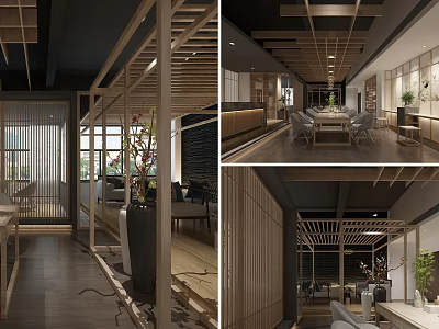 New Chinese Teahouse Tea Book Bar Space 3d model