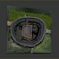Commercial Equipment Circular Model Featuring Weathered Walls Small Windows Green Grass Base and Orange Top
