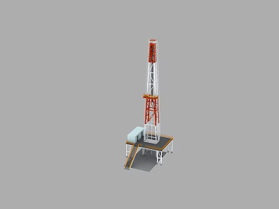 Industrial Drilling Tower With Red And White Structure Platform Base And Staircase 3d model
