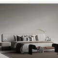 Modern Double Bed With Upholstered Headboard Bedside Tables And Decorative Pillows 3d model