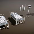 Essential Medical Equipment in Hospital Ward Featuring Beds Oxygen Cylinders and Patient Monitor