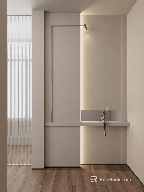 Modern Minimalist Entryway Interior With Wall Lighting Coat Hook And Console Table 3d model 