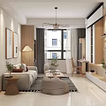 Modern Living and Dining Room Interior With Sofa Coffee Table Wall Art Pendant Light and Plants
