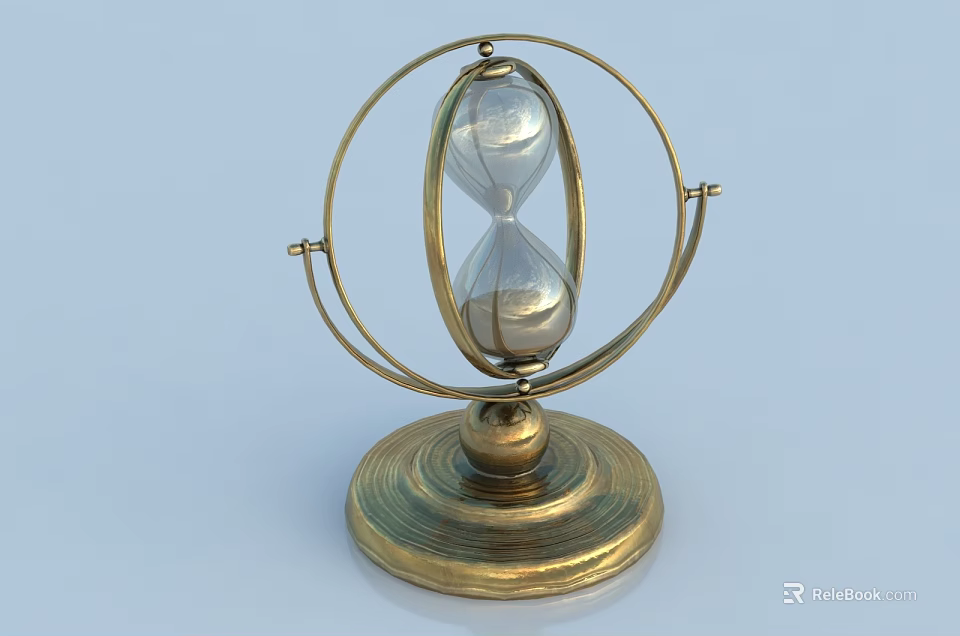 Decorative Ornament Set With Hourglass Golden Metal Stand And Circular Base 3d model 