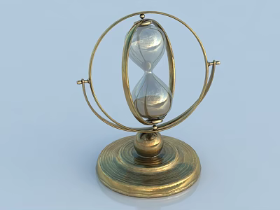 Decorative Ornament Set With Hourglass Golden Metal Stand And Circular Base 3d model