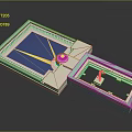 Detailed Architectural Scale Model With Blue Open Space White Structure And Interior Yellow Figurine