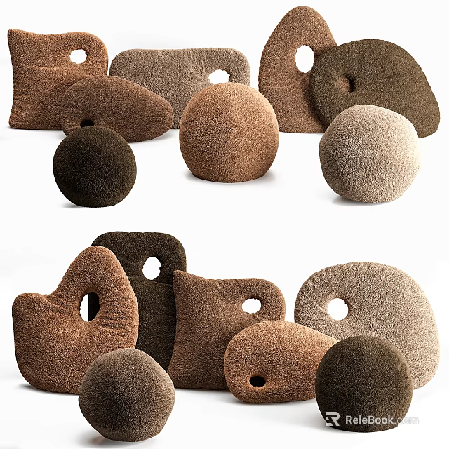 Various Shaped Earth Tone Pillows with Brown Beige Colors and Hole Designs 3d model 