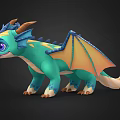 Cute Fantasy Flying Dragon with Teal Body Blue Horns and Orange Wings