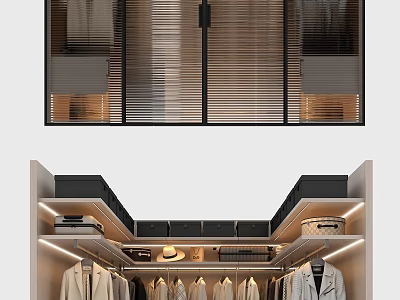 Modern Wardrobe Interior With Sliding Doors Hanging Areas And LED Lighting 3d model