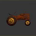 Vintage Red Tractor With Large Wheels And Yellow Rims On Gray Background