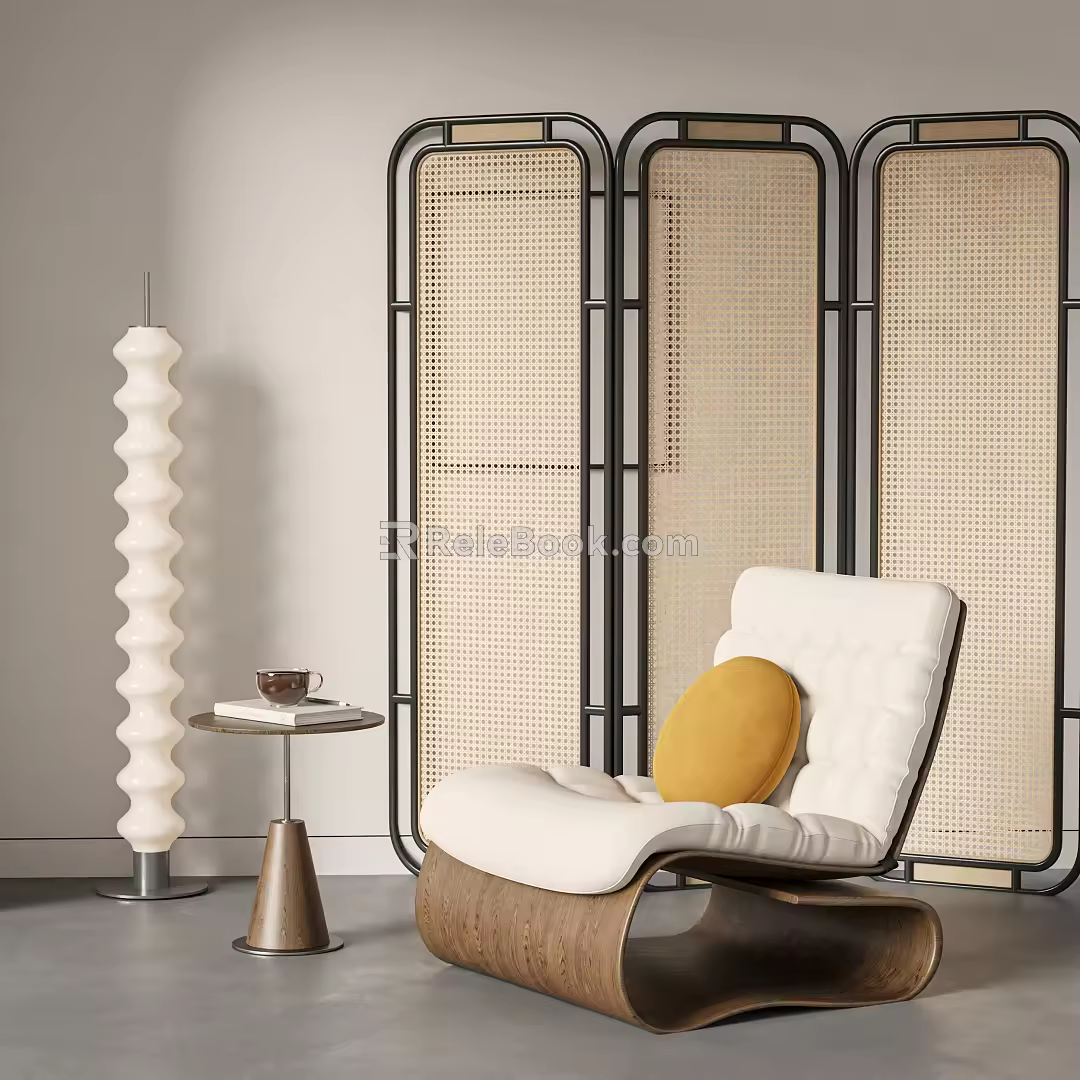 Middle-ancient style leisure chair floor lamp screen side table 3d model