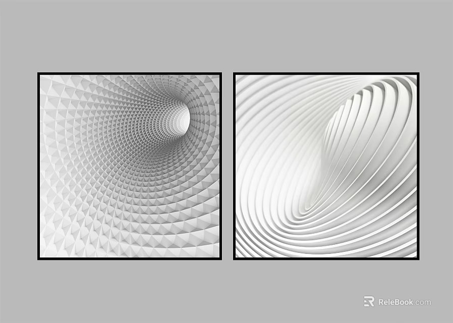 Modern Abstract Geometric Spiral Artworks As Square Framed Wall Decor 3d model 