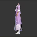 Woman In Traditional Blue And White And Purple Long Robes With Sashes