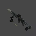 Detailed Modern Tactical Rifle With Scope Magazine Bullets And Accessories