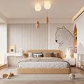 Modern Kids Room Interior Design With Bear Wall Mural Pendant Lights And Bookshelves