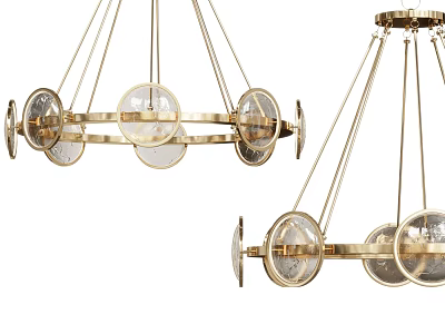 Modern Decorative Chandeliers with Gold Metal Frame and Transparent Round Glass Elements 3d model
