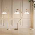 Elegant Modern Floor Lamps With Curved Golden Pole White Lampshade And Marble Base