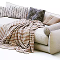 Cozy Modern Living Room Multi Seater Sofa With Striped Blanket And Patterned Pillows