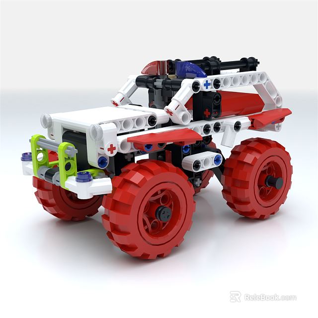 Electric Toy Building Block Monster Truck With Red White Big Wheels 3d model 