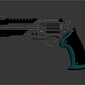 Modern Tactical Pistol With Turquoise Accent Grip And Detailed Barrel Design