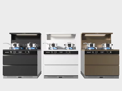 Modern Kitchen Appliances Black White Brown Integrated Cookers With Pots On Top 3d model