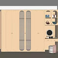 Modern Beige Wardrobe Design With Open Shelves Dressing Table Mirror And Stool 3d model