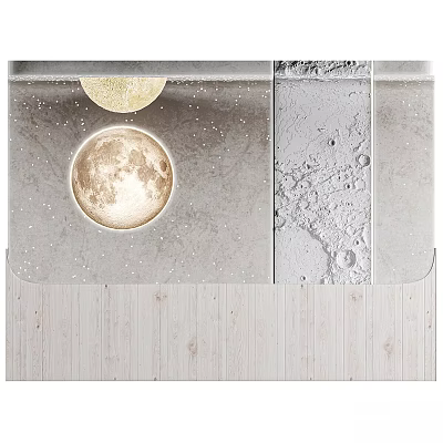 Starry Night Sky With Full Moon Lunar Surface Texture And Wooden Background 3d model