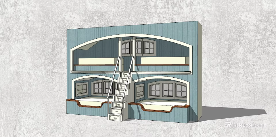 Modern Bunk Bed Design With Ladder And Windows For Small Room Interior 3d model 