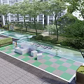 Fire Rescue Access Area With Green Grey Checkerboard Paving And Surrounding Trees 3d model