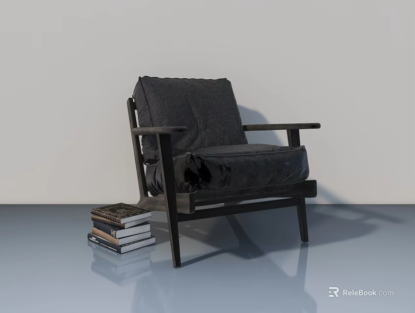 Modern Black Hinged Door Design With Armchair And Stack Of Books 3d model 
