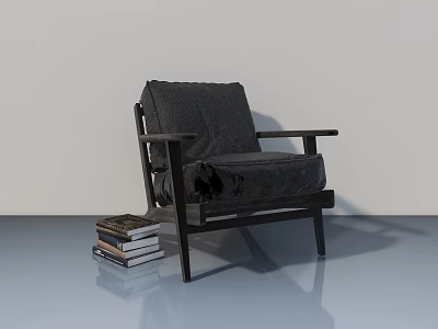 Modern Black Hinged Door Design With Armchair And Stack Of Books 3d model