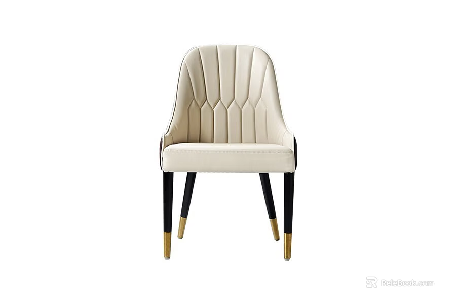 Modern Beige Dining Chair With Tufted Backrest Black Legs And Gold Accents 3d model 