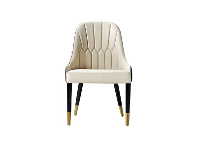 Modern Beige Dining Chair With Tufted Backrest Black Legs And Gold Accents 3d model
