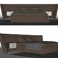 Modern Upholstered Double Bed With Tufted Brown Headboard And White Nightstands 3d model