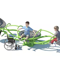 Green Outdoor Garden Ornament With Circular Seats And Decorative Structure