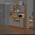 Modern White And Wooden Sideboard With Storage Drawers Cabinets Microwave Coffee Maker And Dishes
