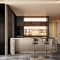 Elegant Modern Sideboard With Bar Counter Stools Decorative Backsplash And Wine Bottles