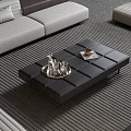 Modern Living Room Interior With Black Geometric Coffee Table Decorative Tray And Gray Sofa