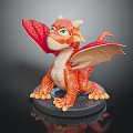 Red Dragon Figure With Orange Yellow Spots Green Eyes And Wings On Black Base