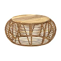 Natural Rattan Round Coffee Table With Wooden Top And Woven Frame Design